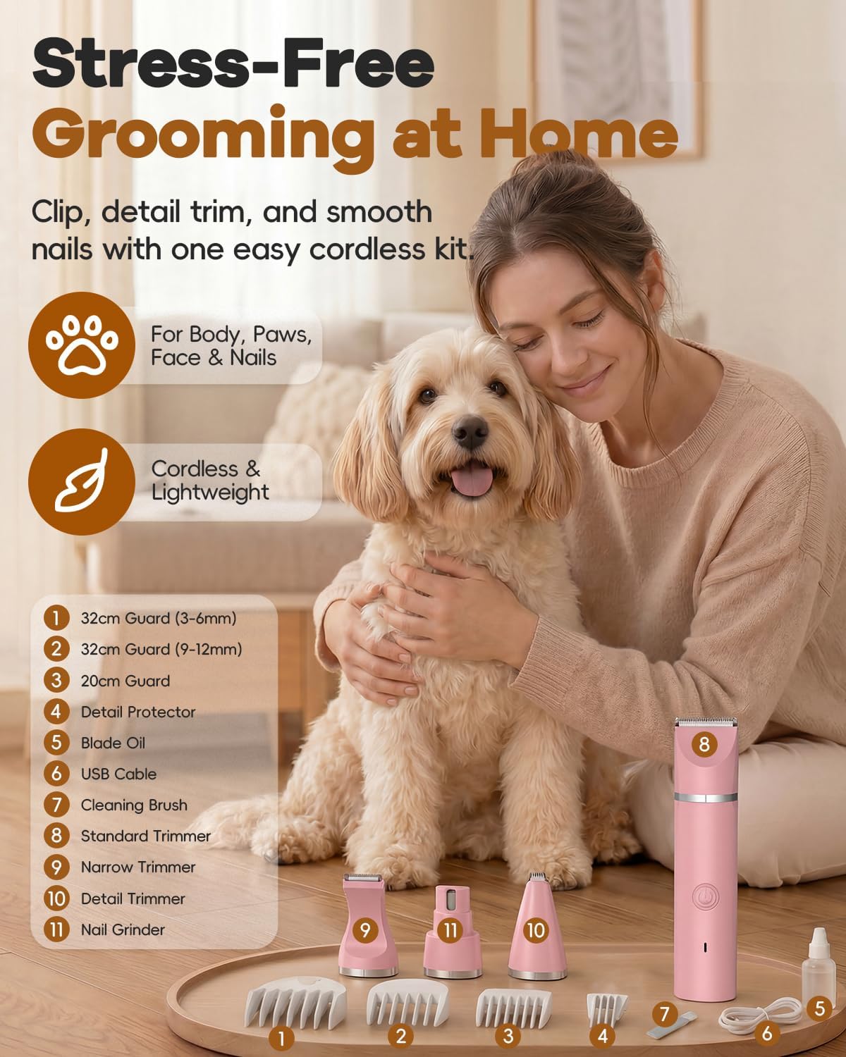 Veeconn 4 in 1 Dog Clippers Grooming Kit with Paw Hair Trimmer for Cat Pet