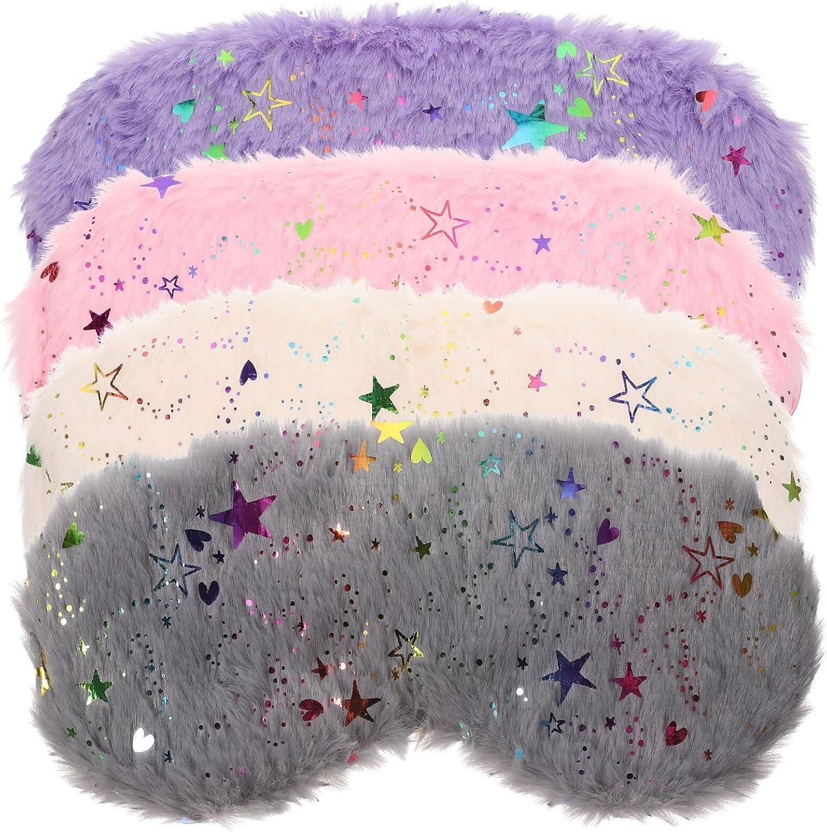 Plush Sleep Eye Masks 4pcs Lightproof Sleeping Masks for Travel Home Office Comfortable Soft Faux Fur Eye Covers with Star Pattern Gray Pink Pearl White Purple