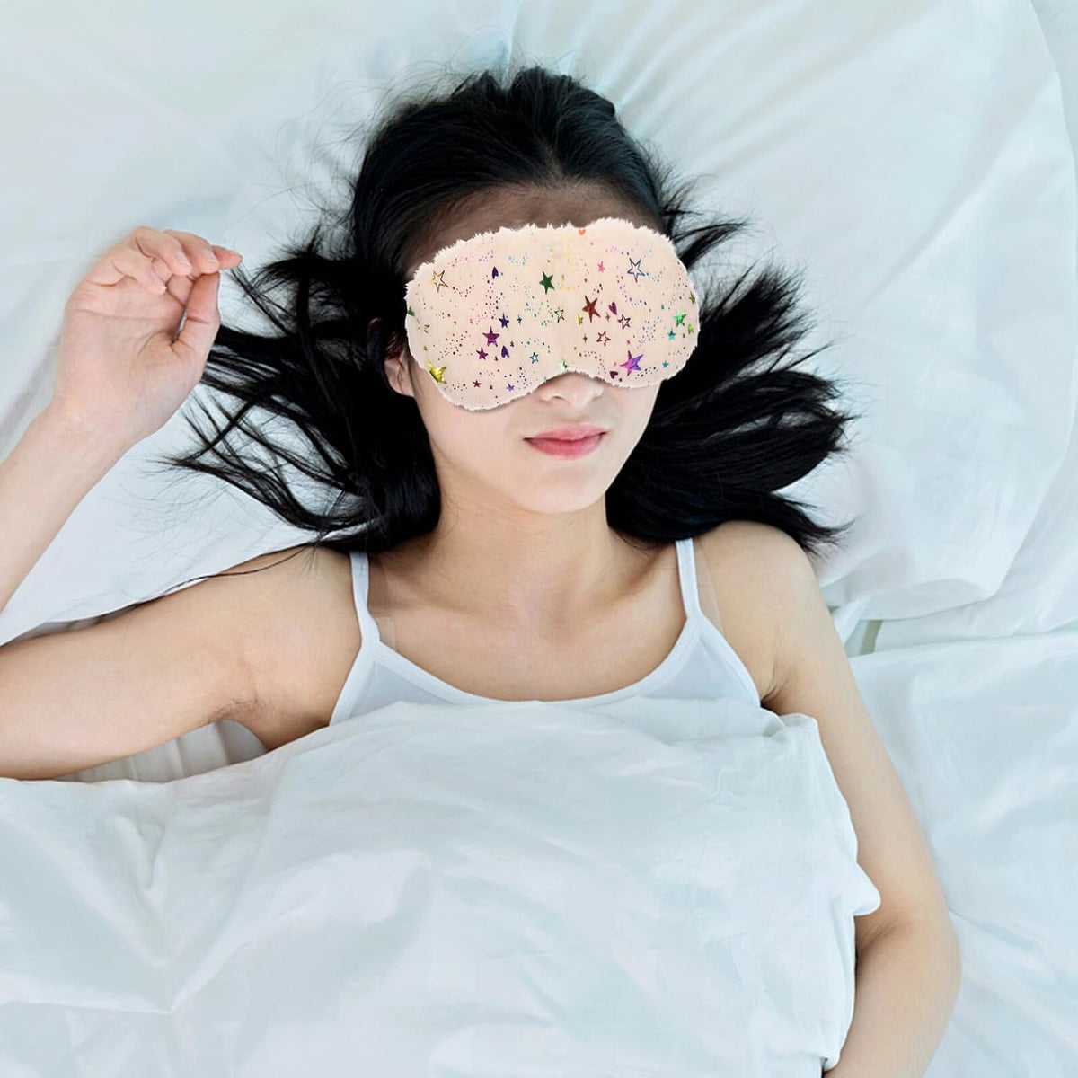 Plush Sleep Eye Masks 4pcs Lightproof Sleeping Masks for Travel Home Office Comfortable Soft Faux Fur Eye Covers with Star Pattern Gray Pink Pearl White Purple