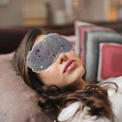 Plush Sleep Eye Masks 4pcs Lightproof Sleeping Masks for Travel Home Office Comfortable Soft Faux Fur Eye Covers with Star Pattern Gray Pink Pearl White Purple