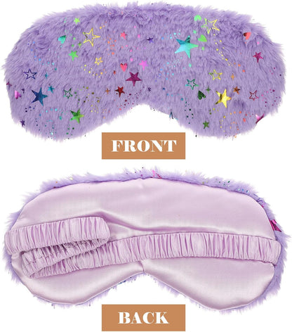 Plush Sleep Eye Masks 4pcs Lightproof Sleeping Masks for Travel Home Office Comfortable Soft Faux Fur Eye Covers with Star Pattern Gray Pink Pearl White Purple