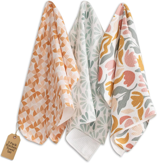 Padroa Pastel Spring Decorative Dish Towels Set of 3 - Pink Pastel Abstract Microfiber Kitchen Cloths 16x24 - Soft Colorful Tea Towels for Drying Dishes, Spring Kitchen Decor