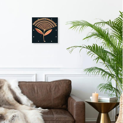 Mid Century Modern Dandelion Seed Head in Coral and Pink 10x10 Wall Clock