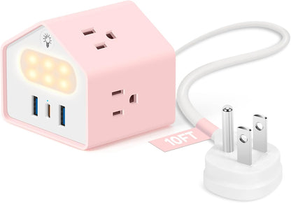 Lovely-Pink Power Strip with Night Light, Kawaii USB C Desk Accessories