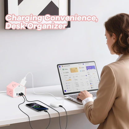 Lovely-Pink Power Strip with Night Light, Kawaii USB C Desk Accessories