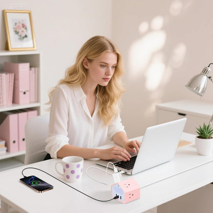 Lovely-Pink Power Strip with Night Light, Kawaii USB C Desk Accessories