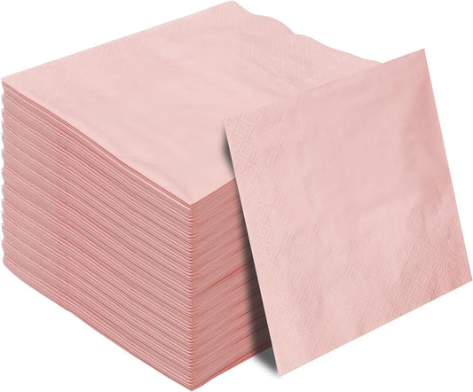 50 Pieces 3-ply Light Pink Cocktail Napkins Beverage Napkins Dessert Napkins Disposable Paper Napkins for Wedding Birthday Party Paper Dinner Napkins