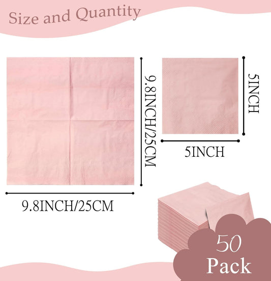 50 Pieces 3-ply Light Pink Cocktail Napkins Beverage Napkins Dessert Napkins Disposable Paper Napkins for Wedding Birthday Party Paper Dinner Napkins