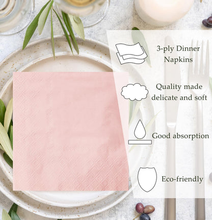 50 Pieces 3-ply Light Pink Cocktail Napkins Beverage Napkins Dessert Napkins Disposable Paper Napkins for Wedding Birthday Party Paper Dinner Napkins