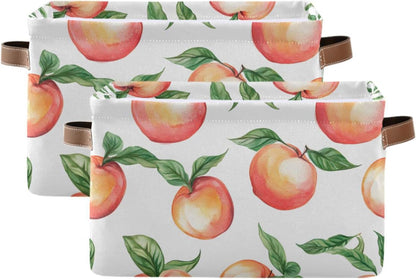 Peach Storage Basket Bin Canvas Fabric Organizer Toys Basket with Handles for Home Office Nursery, Clothes, Gifts, 2 Pcs