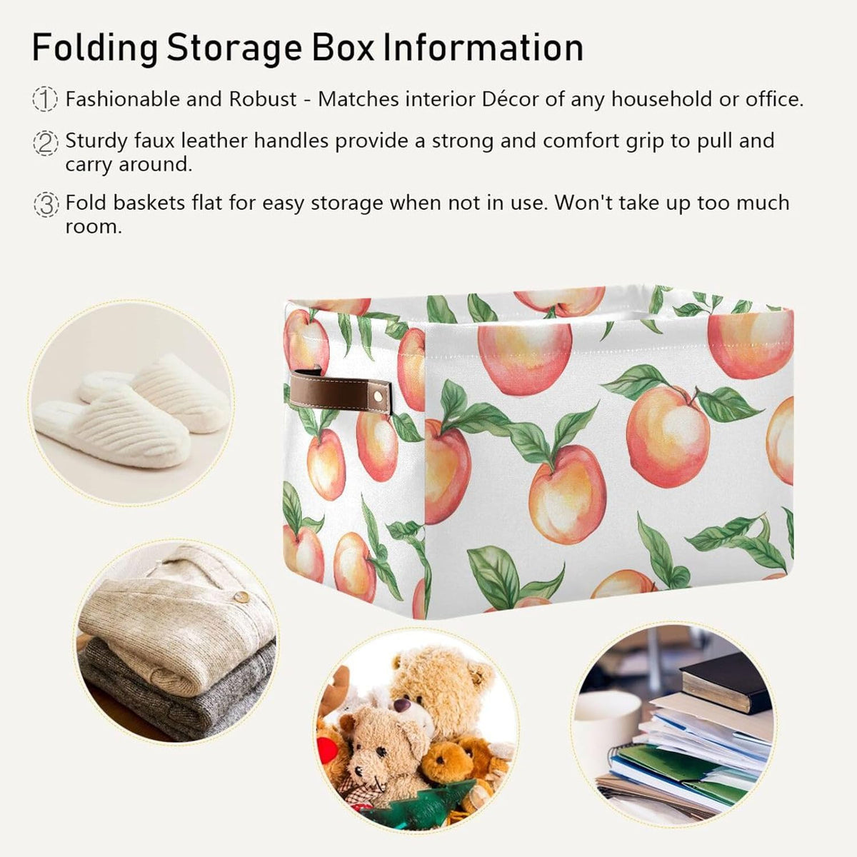 Peach Storage Basket Bin Canvas Fabric Organizer Toys Basket with Handles for Home Office Nursery, Clothes, Gifts, 2 Pcs