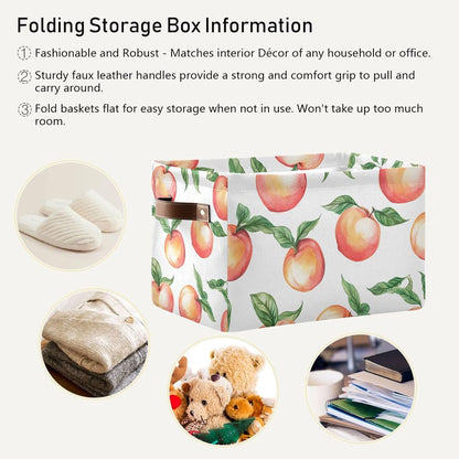 Peach Storage Basket Bin Canvas Fabric Organizer Toys Basket with Handles for Home Office Nursery, Clothes, Gifts, 2 Pcs