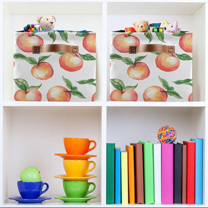Peach Storage Basket Bin Canvas Fabric Organizer Toys Basket with Handles for Home Office Nursery, Clothes, Gifts, 2 Pcs