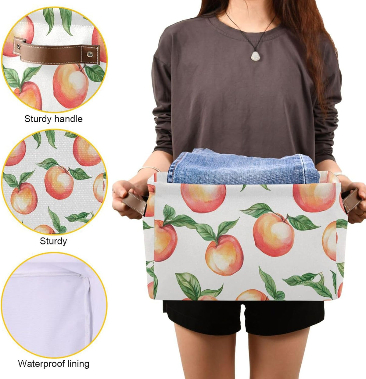 Peach Storage Basket Bin Canvas Fabric Organizer Toys Basket with Handles for Home Office Nursery, Clothes, Gifts, 2 Pcs