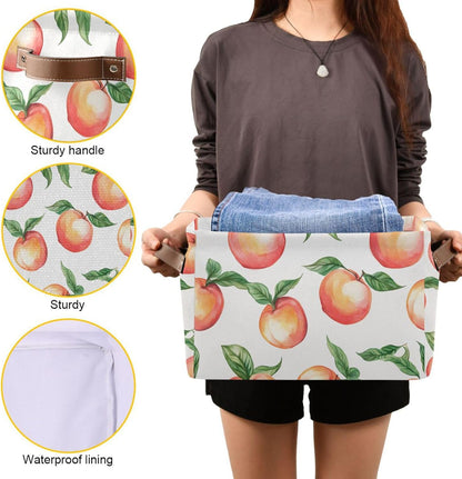 Peach Storage Basket Bin Canvas Fabric Organizer Toys Basket with Handles for Home Office Nursery, Clothes, Gifts, 2 Pcs