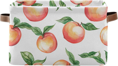 Peach Storage Basket Bin Canvas Fabric Organizer Toys Basket with Handles for Home Office Nursery, Clothes, Gifts, 2 Pcs
