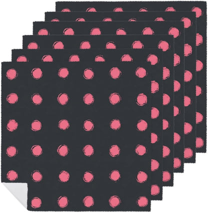 Cloth Napkins Set of 6, Light Pink Polka Dots in Grid on Solid Dark Gray Square Premium Reusable Washable Polyester Table Linen Napkin
