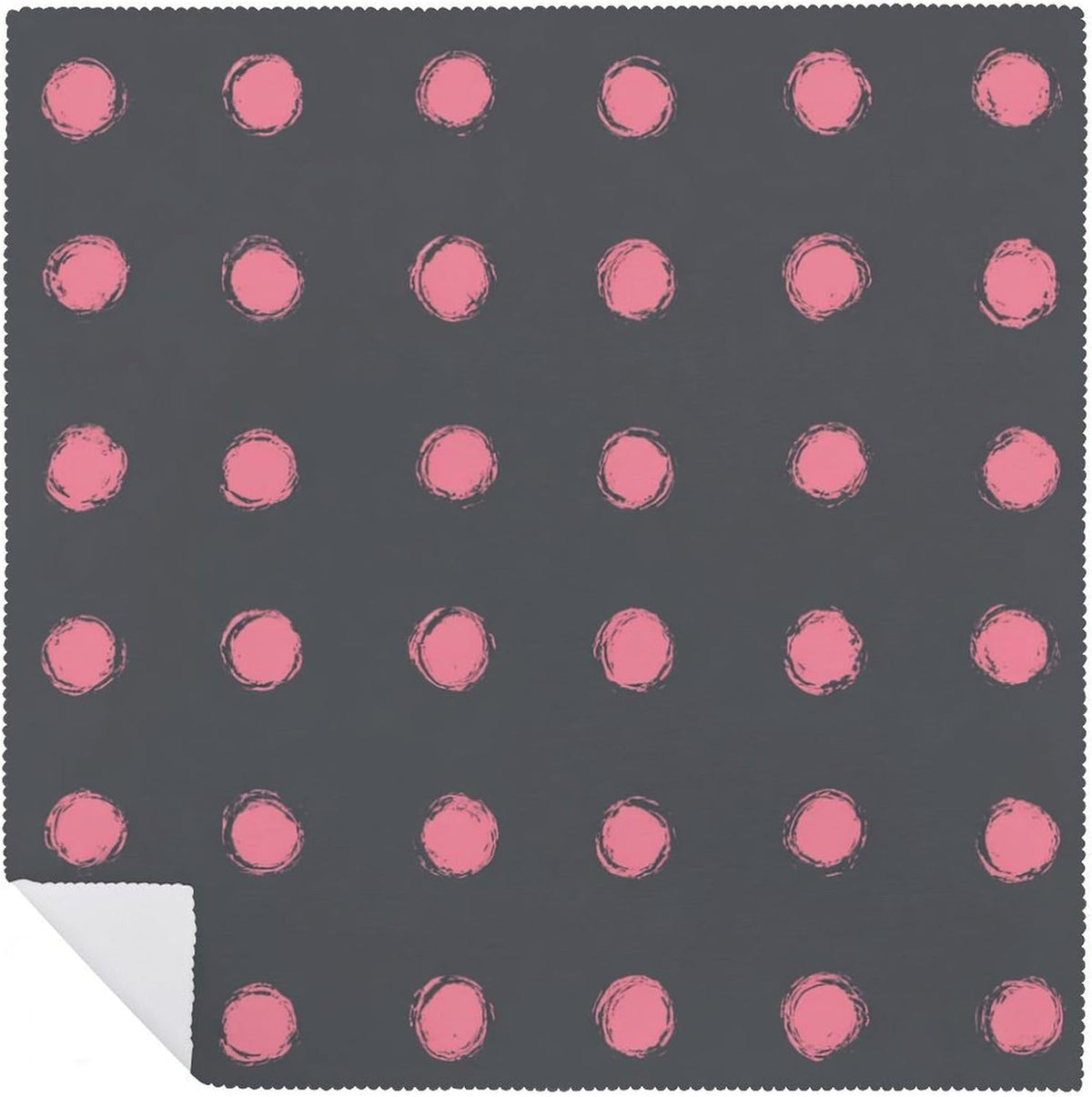 Cloth Napkins Set of 6, Light Pink Polka Dots in Grid on Solid Dark Gray Square Premium Reusable Washable Polyester Table Linen Napkin