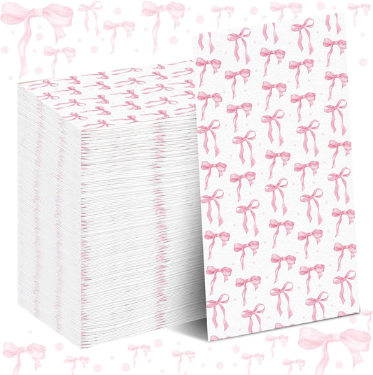 100 Pack Pink Coquette Bow Napkins Disposable Folded Paper Towel Bow Party Supplies for Birthday Bridal Shower Bachelorette Bathroom wedding Engagement Decoration