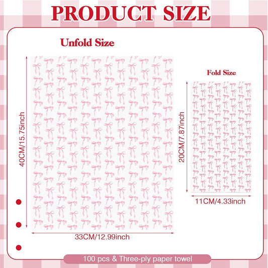 100 Pack Pink Coquette Bow Napkins Disposable Folded Paper Towel Bow Party Supplies for Birthday Bridal Shower Bachelorette Bathroom wedding Engagement Decoration