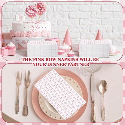 100 Pack Pink Coquette Bow Napkins Disposable Folded Paper Towel Bow Party Supplies for Birthday Bridal Shower Bachelorette Bathroom wedding Engagement Decoration