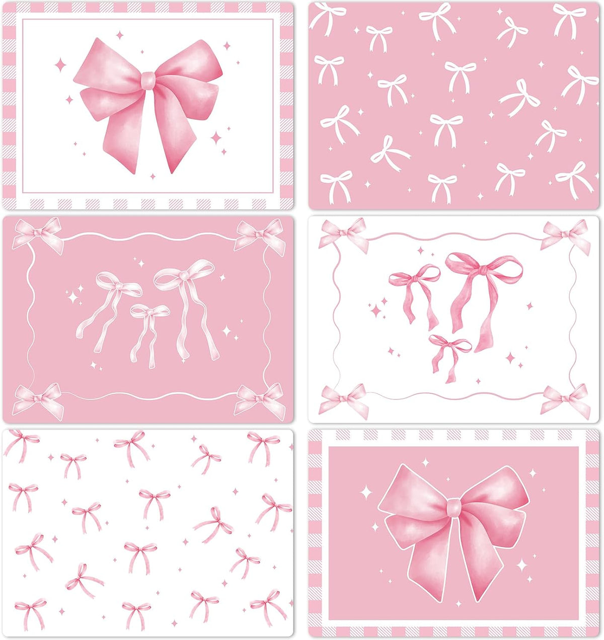 Pink Bow Placemats Set of 6 Cute Coquette Plastic Table Mat 17×13×0.04in