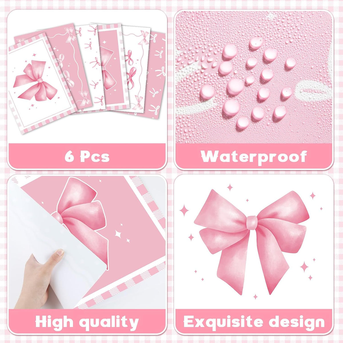 Pink Bow Placemats Set of 6 Cute Coquette Plastic Table Mat 17×13×0.04in