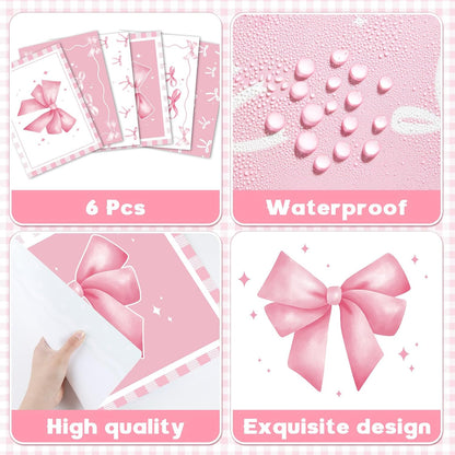 Pink Bow Placemats Set of 6 Cute Coquette Plastic Table Mat 17×13×0.04in