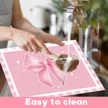 Pink Bow Placemats Set of 6 Cute Coquette Plastic Table Mat 17×13×0.04in