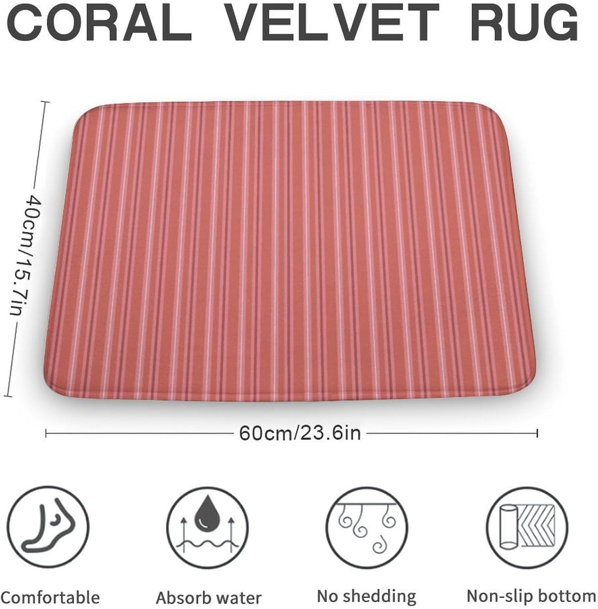 Trendy & Cute Pink Stripes Bath Mat Rug 24x16, Ultra Soft Bathroom Rug, Non Slip and Absorbent Bath Rug Carpet for Bathroom Floor, Tub and Shower