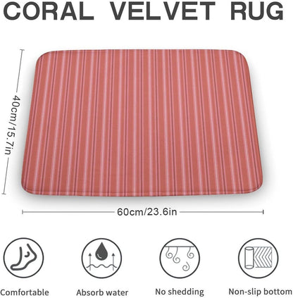 Trendy & Cute Pink Stripes Bath Mat Rug 24x16, Ultra Soft Bathroom Rug, Non Slip and Absorbent Bath Rug Carpet for Bathroom Floor, Tub and Shower