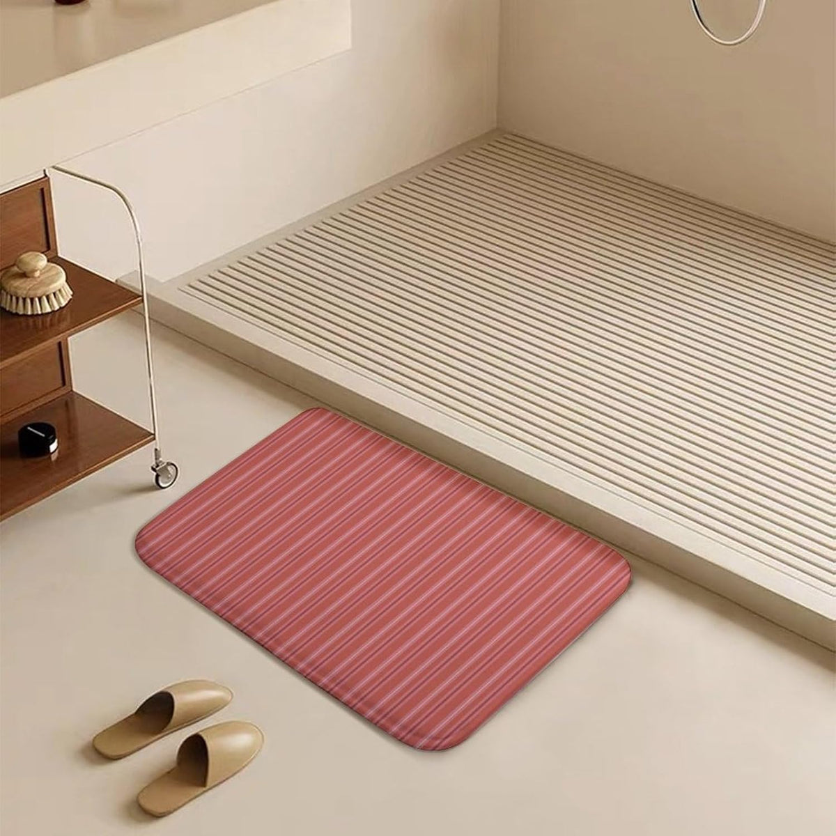 Trendy & Cute Pink Stripes Bath Mat Rug 24x16, Ultra Soft Bathroom Rug, Non Slip and Absorbent Bath Rug Carpet for Bathroom Floor, Tub and Shower