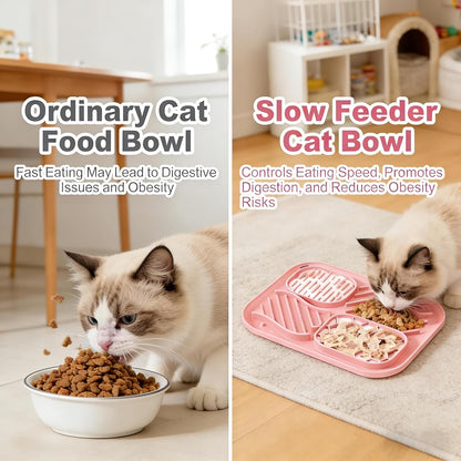 3-Piece Slow Feeder Cat Bowl Set with Strong Suction Cups