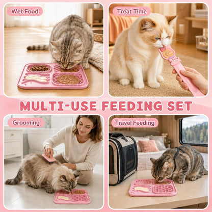 3-Piece Slow Feeder Cat Bowl Set with Strong Suction Cups