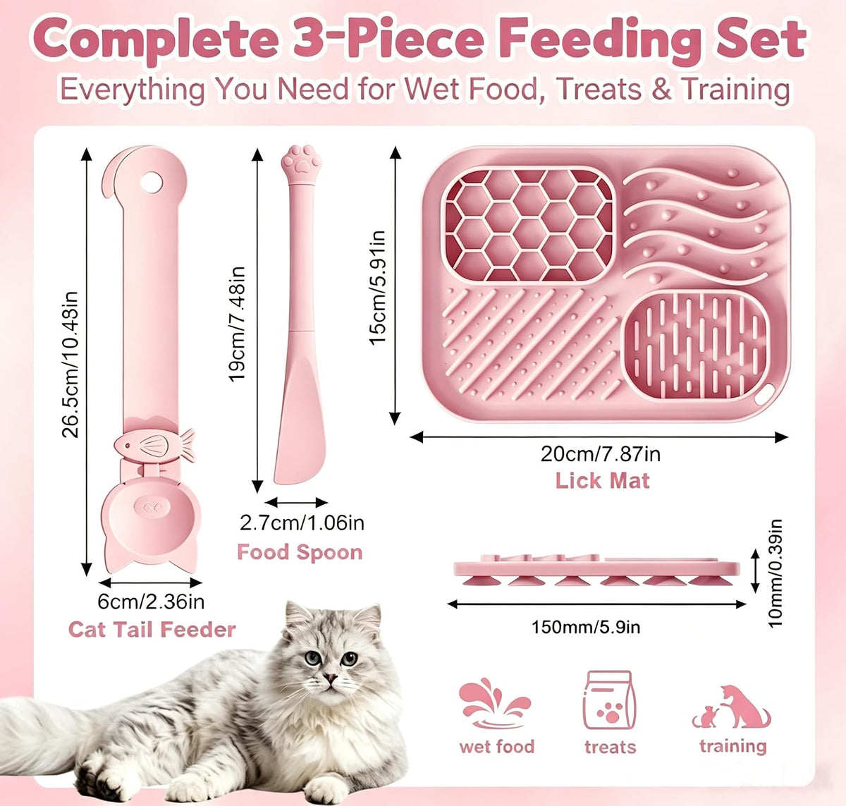 3-Piece Slow Feeder Cat Bowl Set with Strong Suction Cups