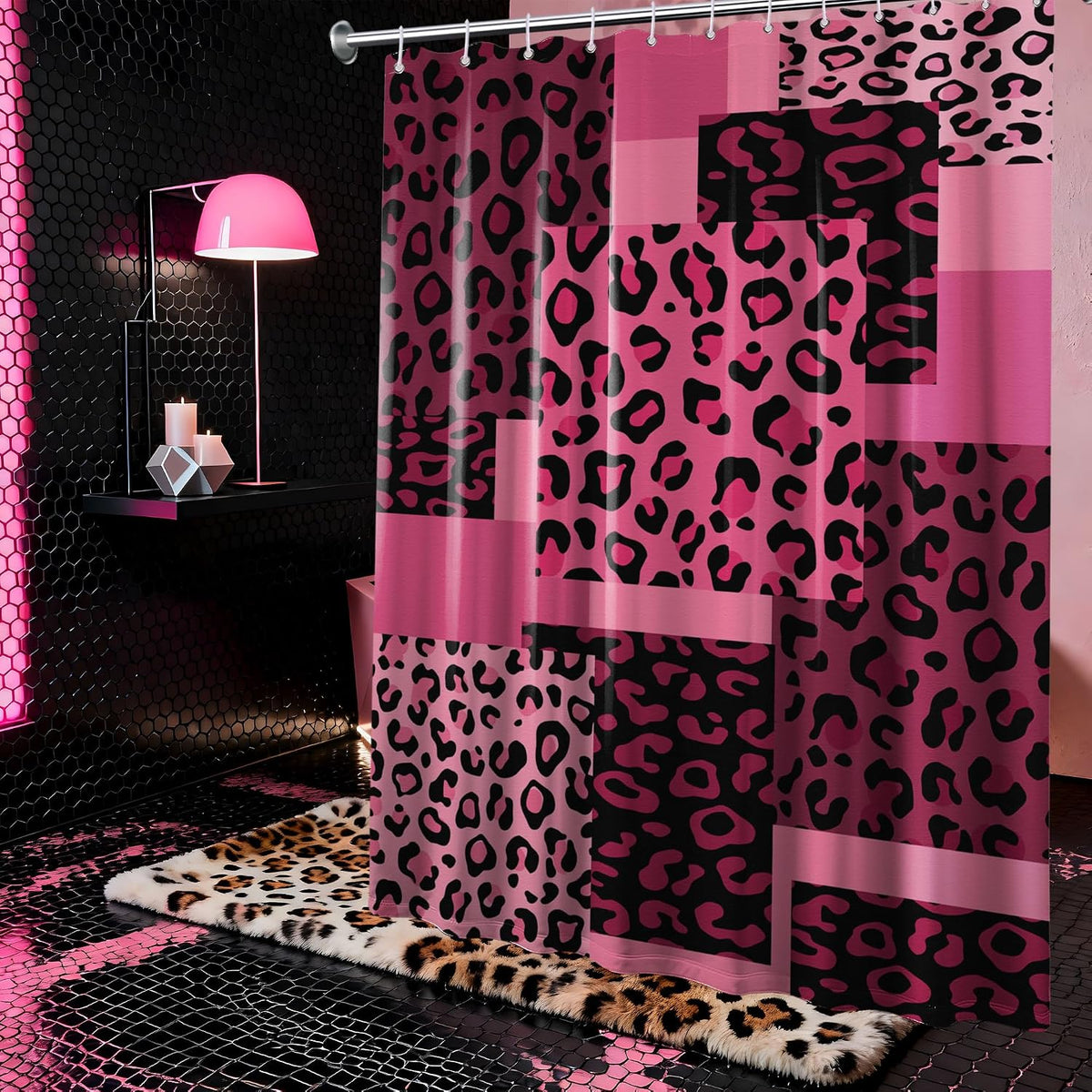 Hot Pink Leopard Shower Curtain, 72x72 in, Dark Pink