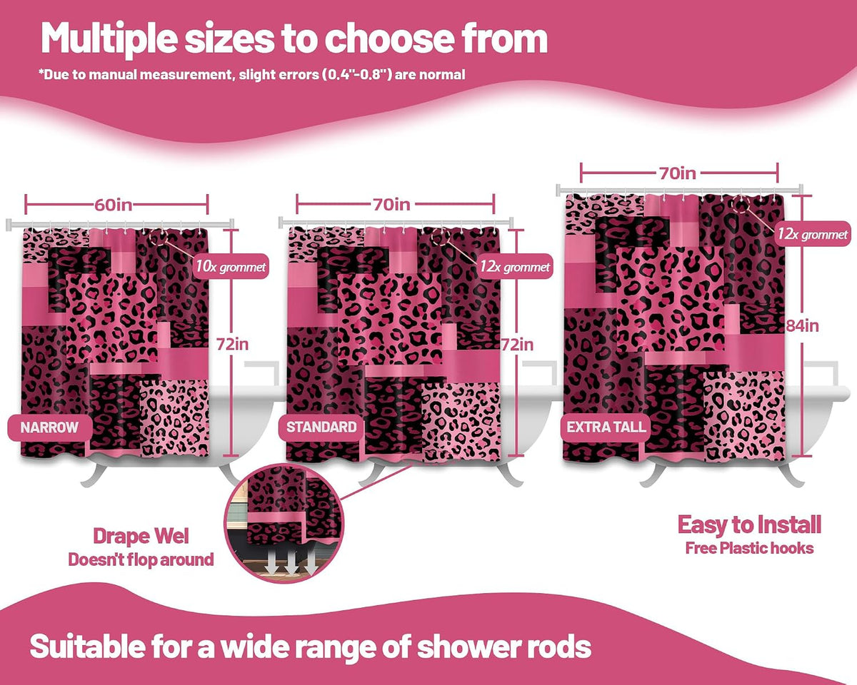 Hot Pink Leopard Shower Curtain, 72x72 in, Dark Pink