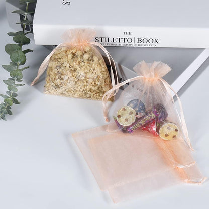 HRX Package 100pcs Little Organza Bags 3 x 4 inch, Blush Peach Mesh Bags Drawstring Pouches for Jewelry Bracelets Candy Party Favor Small Gift