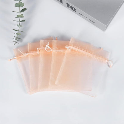 HRX Package 100pcs Little Organza Bags 3 x 4 inch, Blush Peach Mesh Bags Drawstring Pouches for Jewelry Bracelets Candy Party Favor Small Gift