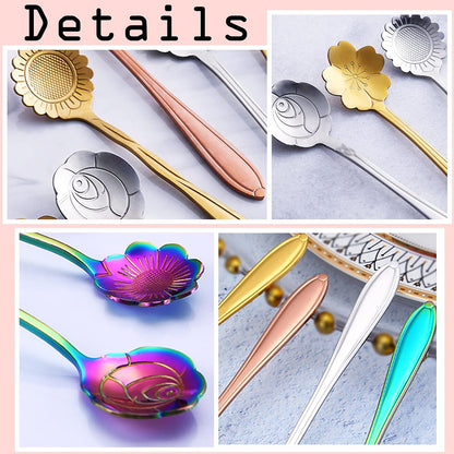 16 Pieces Flower Spoon Coffee Teaspoon Set, Stainless Steel Coffee Tea Spoons Dessert Scoop for Stirring Drink Mixing Milkshake Jam