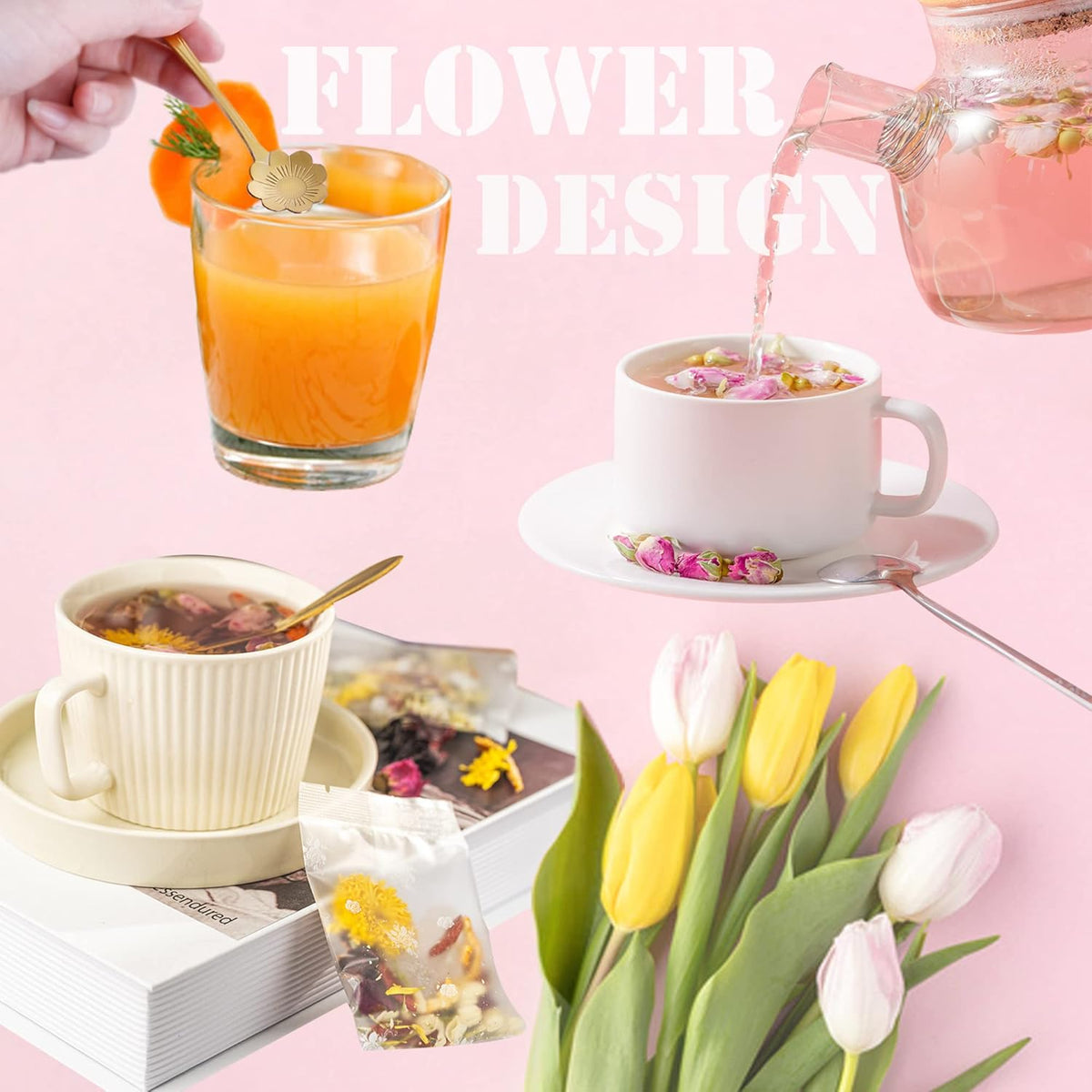 16 Pieces Flower Spoon Coffee Teaspoon Set, Stainless Steel Coffee Tea Spoons Dessert Scoop for Stirring Drink Mixing Milkshake Jam