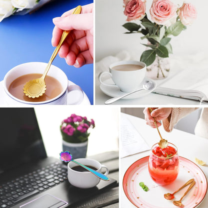 16 Pieces Flower Spoon Coffee Teaspoon Set, Stainless Steel Coffee Tea Spoons Dessert Scoop for Stirring Drink Mixing Milkshake Jam
