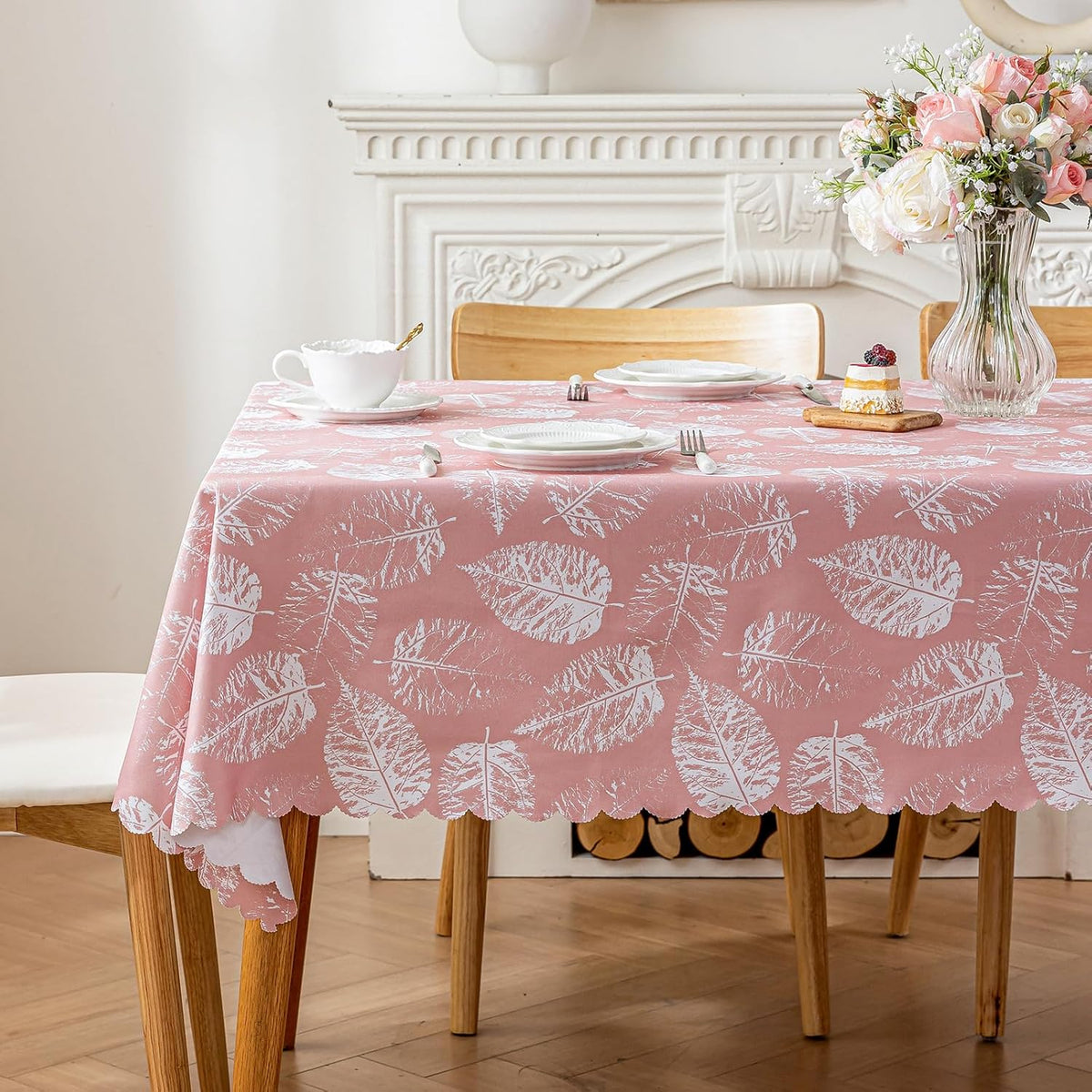 Rectangle Table Cloth Waterproof Heavy Duty Tablecloth, Wipeable Washable Oil-Proof Stain Resistant Tablecloths, Soft Fabric Table Cover for Kitchen Dining Outdoor (Pink, 47 x 63 Inch)