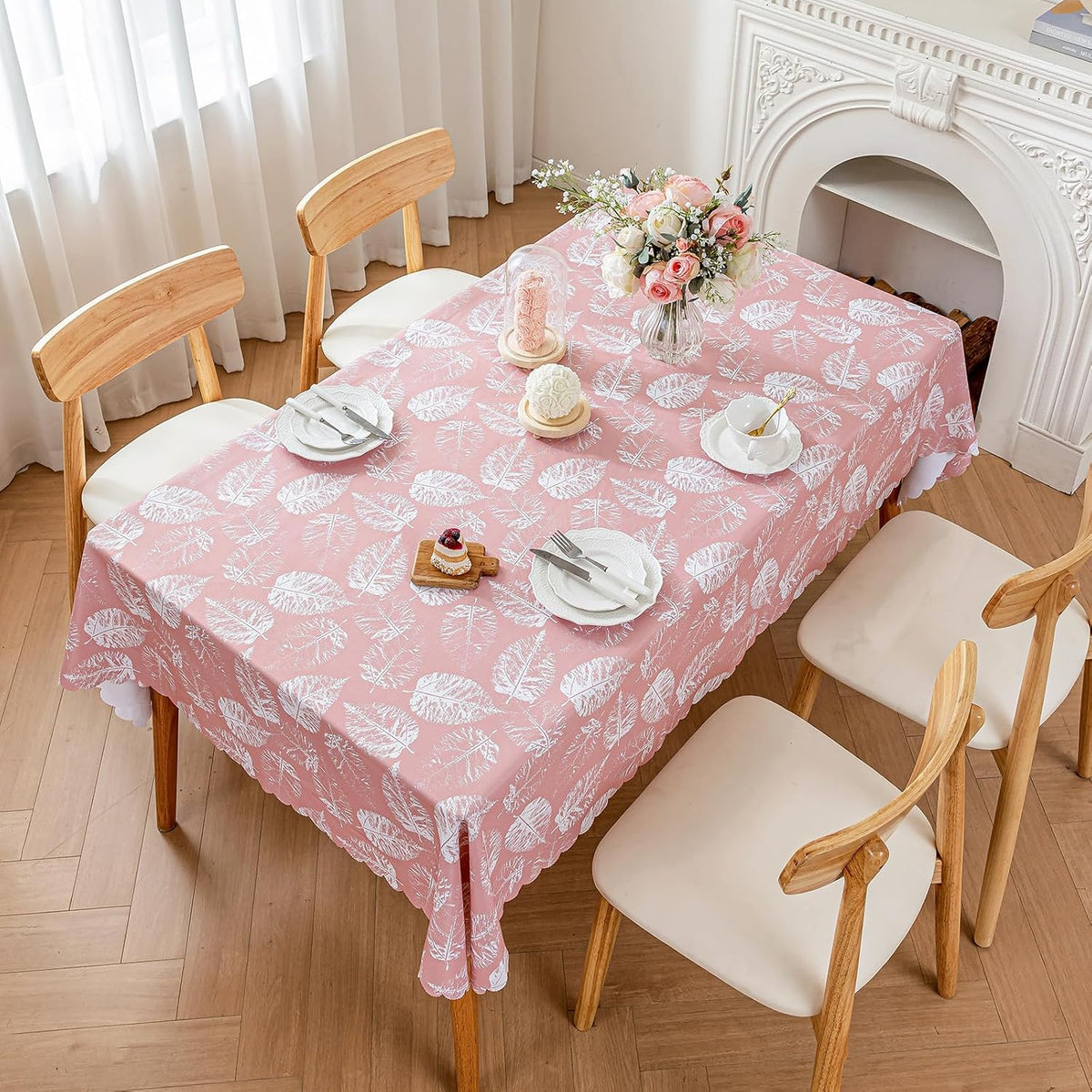 Rectangle Table Cloth Waterproof Heavy Duty Tablecloth, Wipeable Washable Oil-Proof Stain Resistant Tablecloths, Soft Fabric Table Cover for Kitchen Dining Outdoor (Pink, 47 x 63 Inch)
