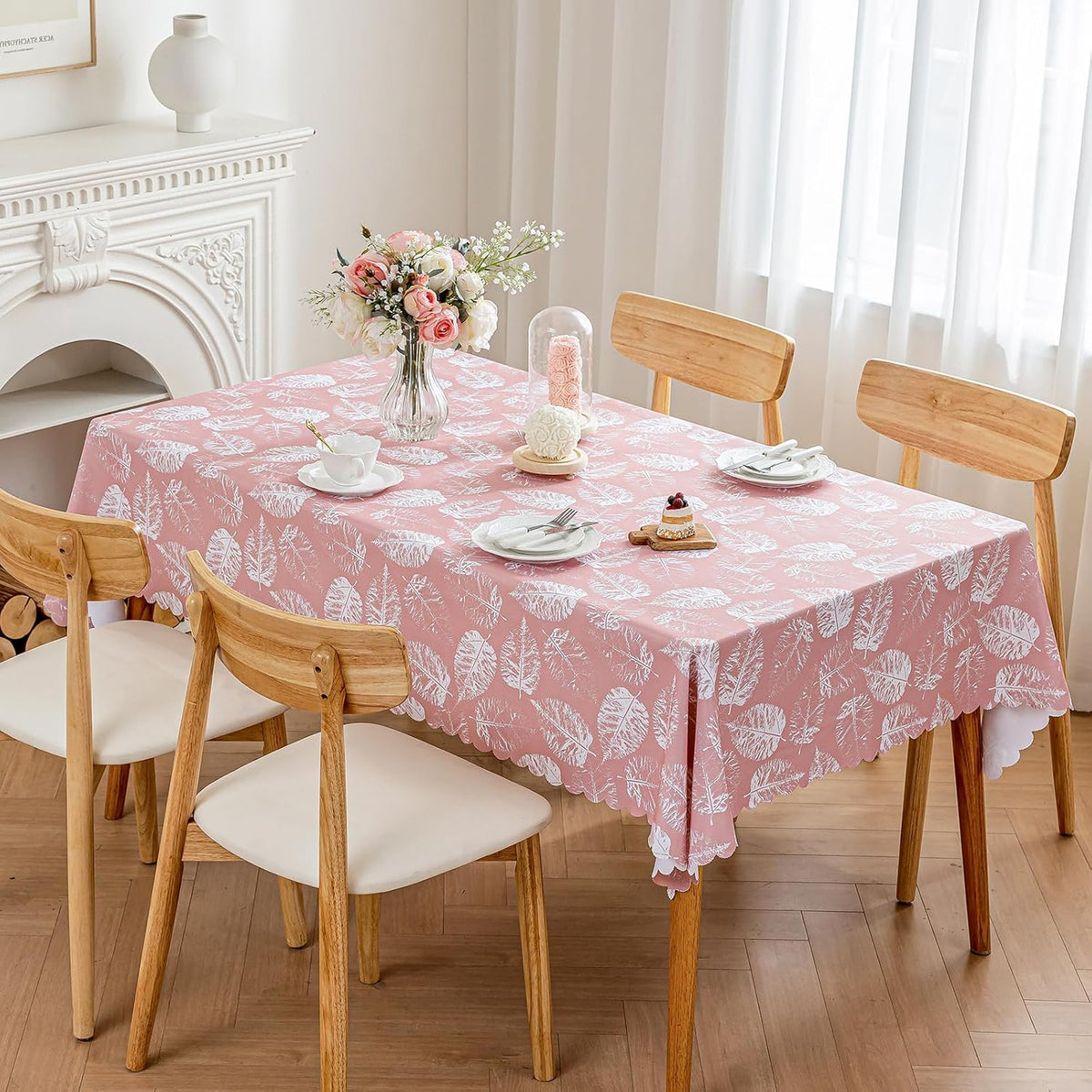 Rectangle Table Cloth Waterproof Heavy Duty Tablecloth, Wipeable Washable Oil-Proof Stain Resistant Tablecloths, Soft Fabric Table Cover for Kitchen Dining Outdoor (Pink, 47 x 63 Inch)
