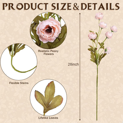 8 Pcs Faux Peony Branches -28'' Artificial Peonies Stems