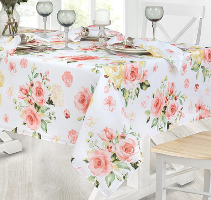 Newbridge Marie Floral Fabric Tablecloth, 52 x 70 Inch Rectangle