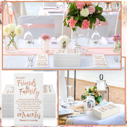 100 Pcs Wedding Napkins Mr & Mrs Dinner Napkins for Reception Disposable Decorative Towels for Wedding Shower Banquet Rehearsal Dinner Decor (Rose Gold)