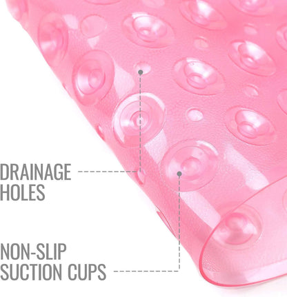 Bath Mat Extra Large No Slip Shower & Bathtub Mat with Suction Cups and Drain Holes for Anti-slip Grip, Machine Washable, Extra Large, 40 x 15.5, Pink