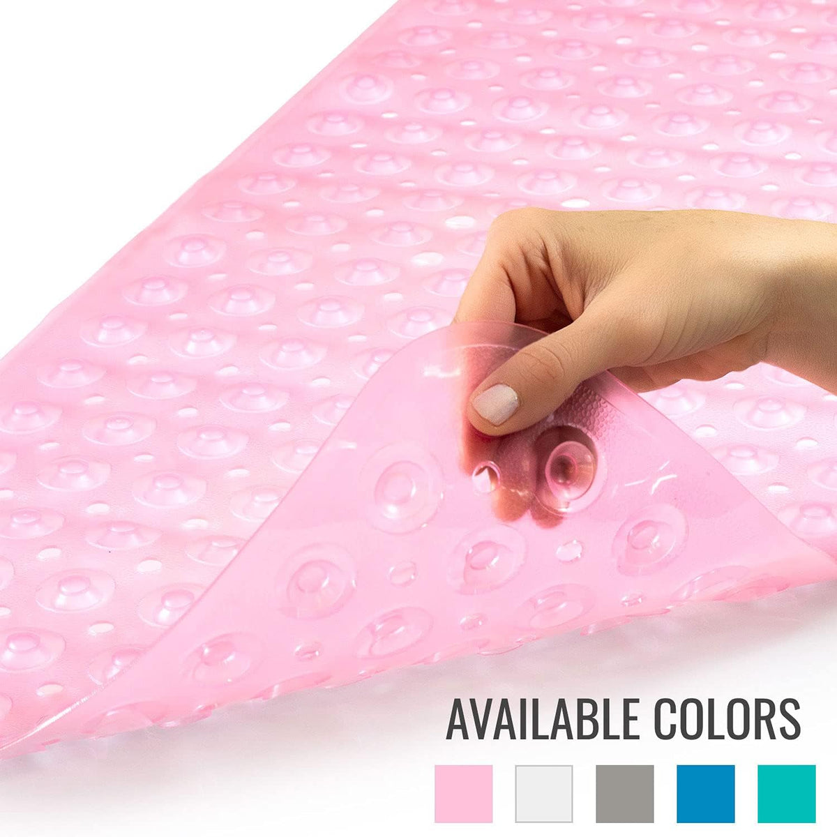 Bath Mat Extra Large No Slip Shower & Bathtub Mat with Suction Cups and Drain Holes for Anti-slip Grip, Machine Washable, Extra Large, 40 x 15.5, Pink